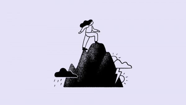 Illustration d'un personnage qui gravit une montagne